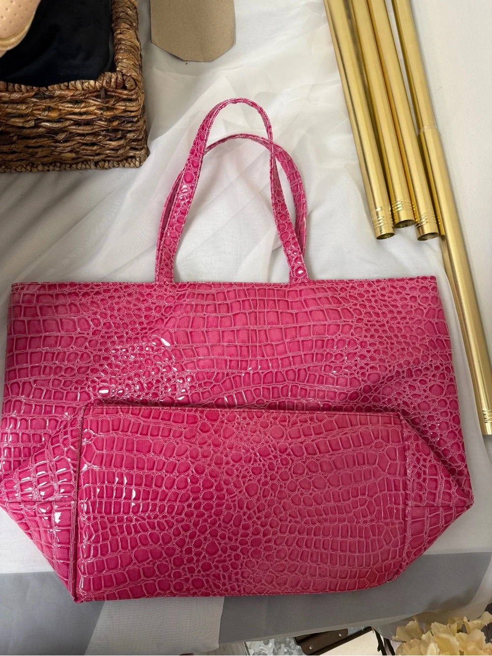 Bath & Body Works Pink Faux Crocodile Embossed Tote